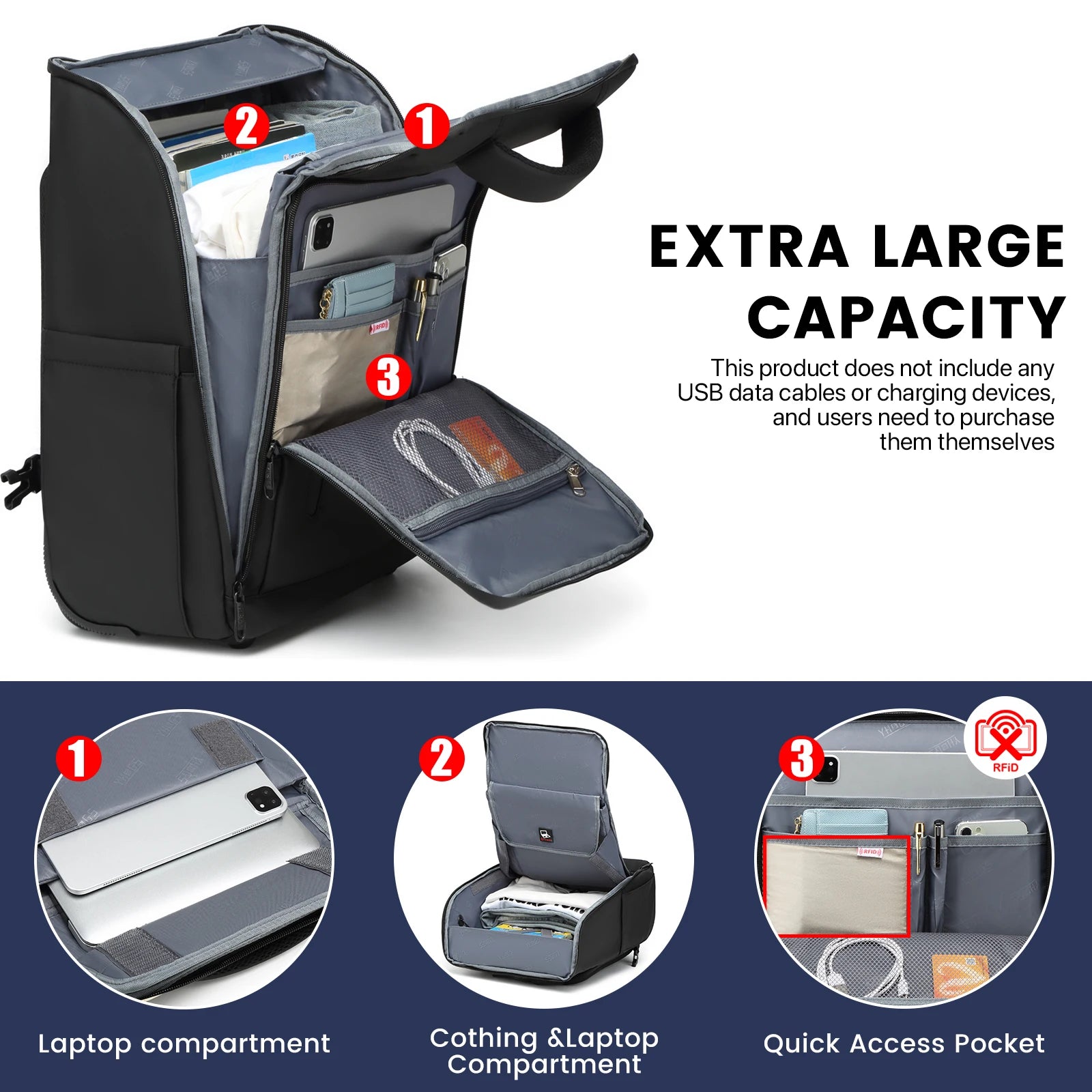 RUCYEN Rolling Backpack 15.6in Laptop Water Resistant Large Capacity Travel Luggage Wheeled Backpack with USB Shoulders Luggage