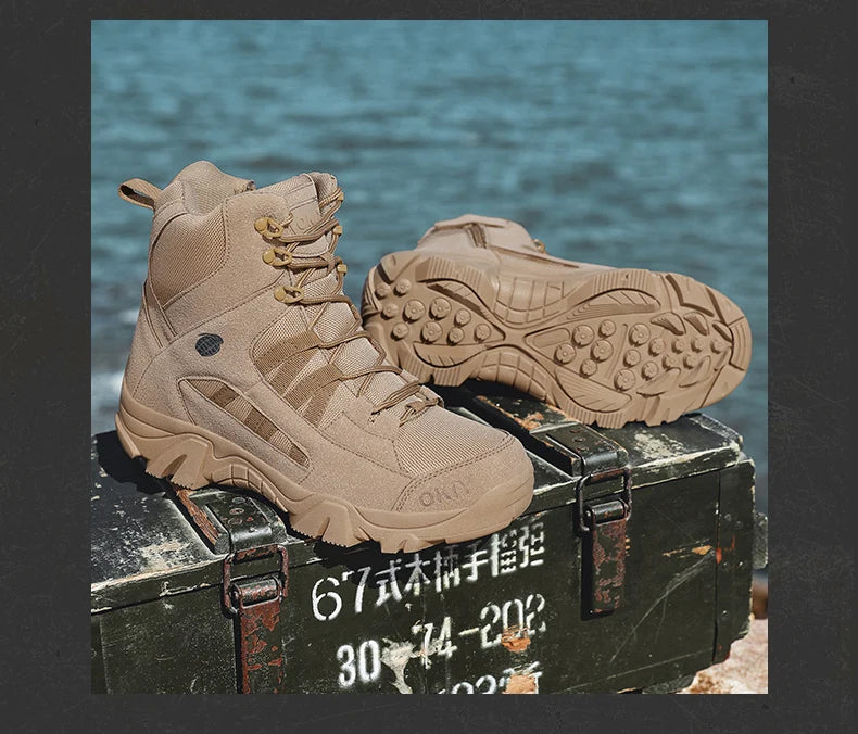 Hiking Men Shoes Mid-top Outdoor Comfortable Anti-slip Combat  Boots Men Shoes Thick-soled Sporty Keep Warm Casual Men Shoes