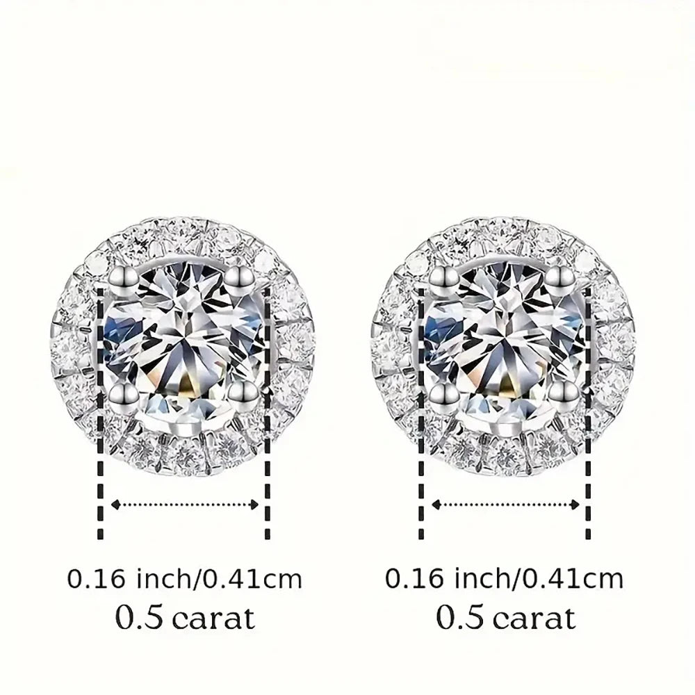 Real 0.5CT D Color All Moissanite Round Earrings For Women 925 Sterling Silver Sparkling Stud Earring Fine Jewelry Ships From US