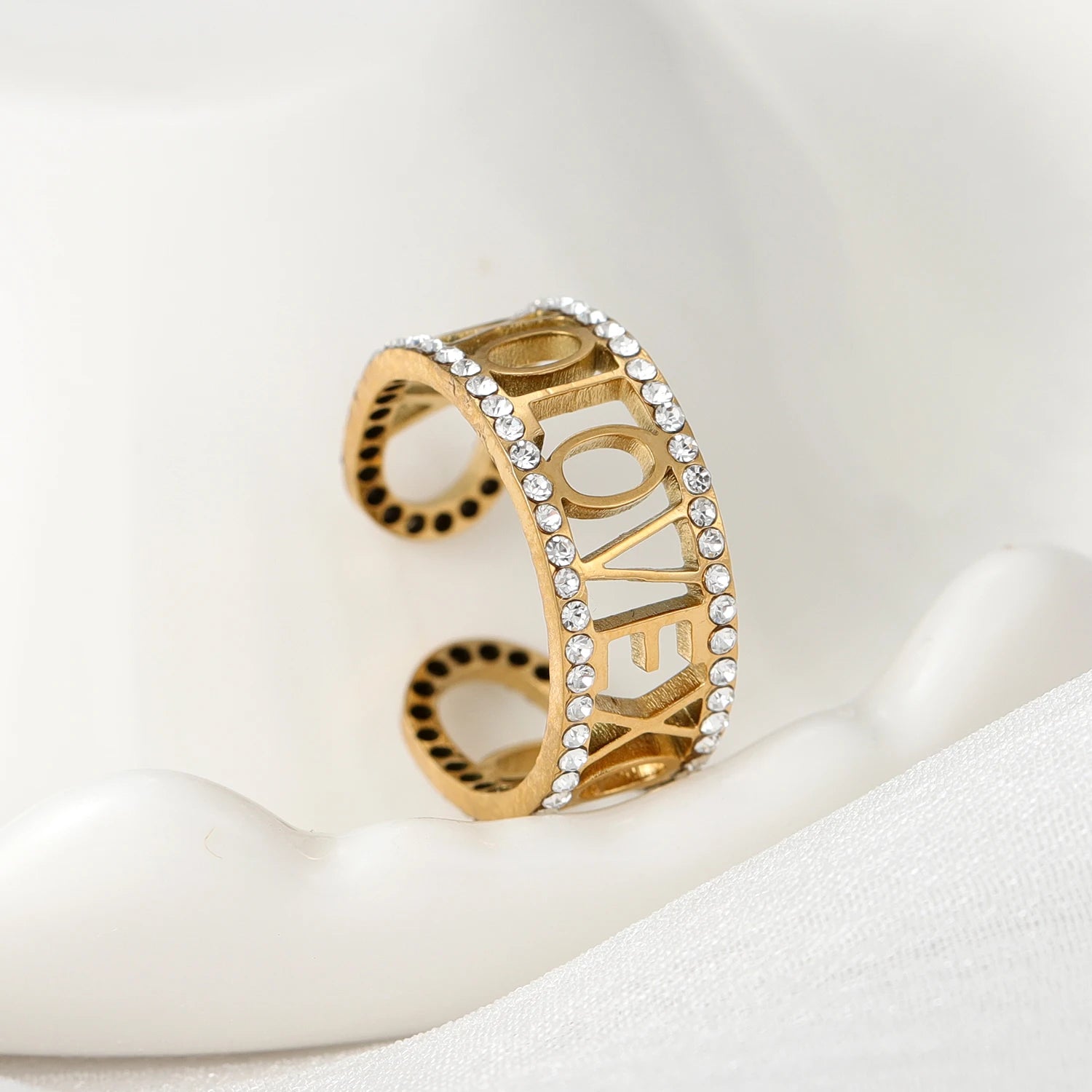 Personalized Name Ring Cutout Crystal Letter Ring Open Name Ring Birthday Gifts for Women Valentine's Day Christmas Goft for Her