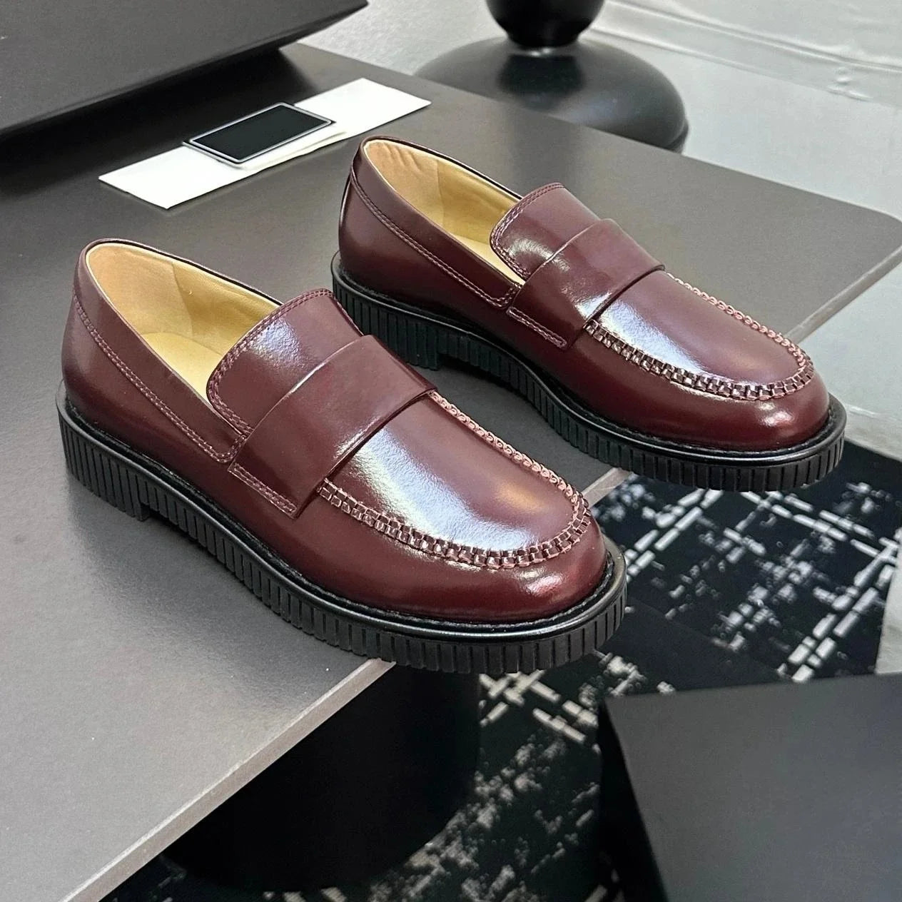 2025 Newest Spring Genuine Leather Round-Toe Thick Sole Woman Loafers Metal Decora Mary Janes Galoshes Mules Zapatos De Mujer
