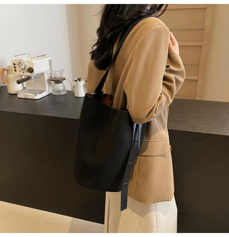Retro Frosted Buet Bag Large Capaci Commuter Women's Single oulder Slant Cross Bag Soft PU Material Buet ape