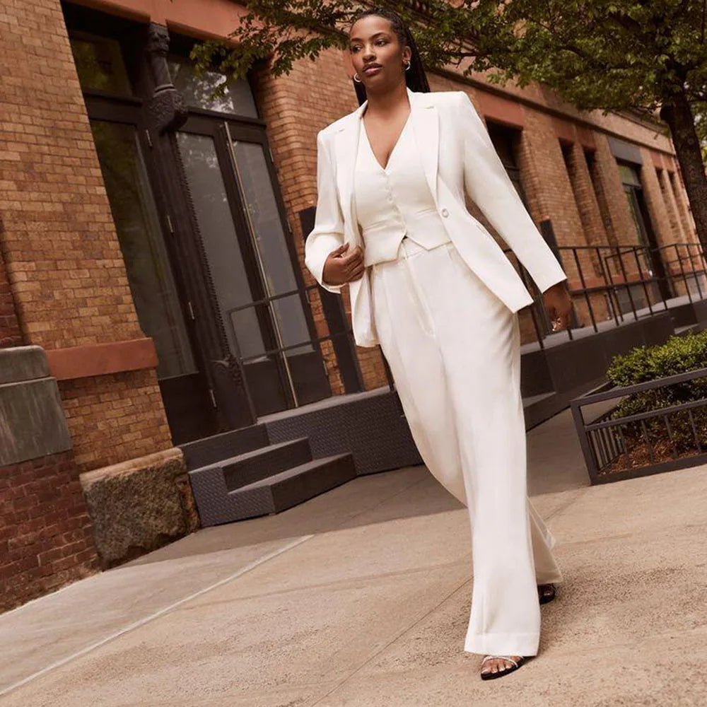 Luxury White Suits For Women 3 Pieces Jacket Pant Vest High Quality Notch Collar Single Breasted Formal Occasion Female Suits