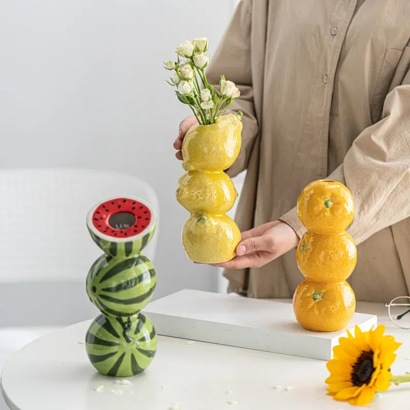 1PCS Overlapping Fruit Vase Nordic Style Three-Tier Ceramic Vase Minimalist for Home Decor Desktop/Living Room Decoration