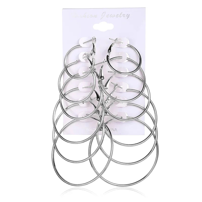 12Pairs/6Pairs Simple Punk Hoop Earrings Set Big Circle Earrings Jewelry for Women Girls Ear Hoops Earring Round Oversized