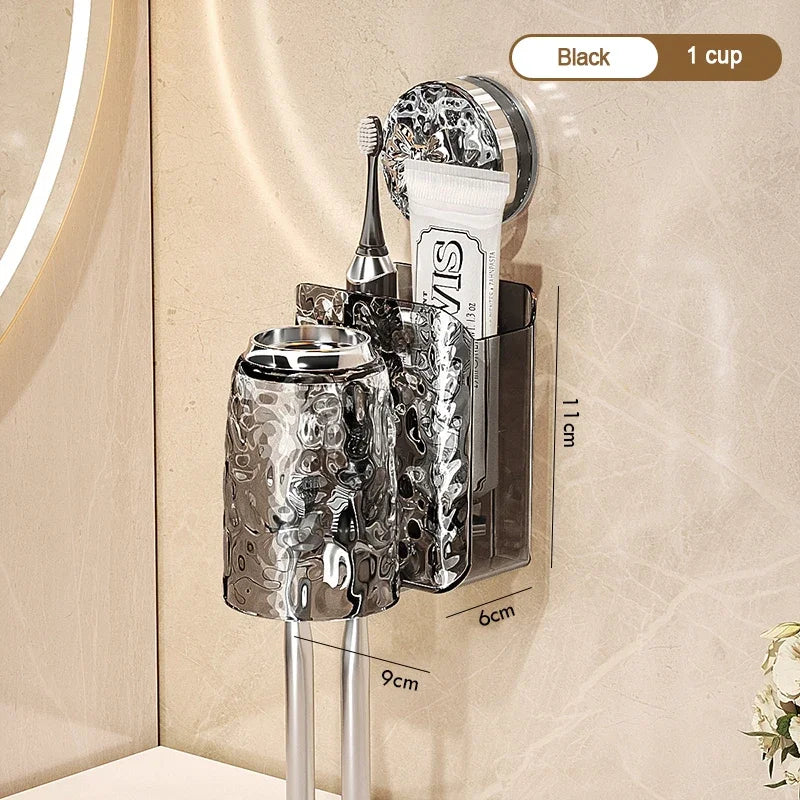 Bathroom Toothbrush Holder With Glacier Pattern Wall Mounted Non Perforated Suction Cup Storage Rack Toothbrush Set Storage Rack