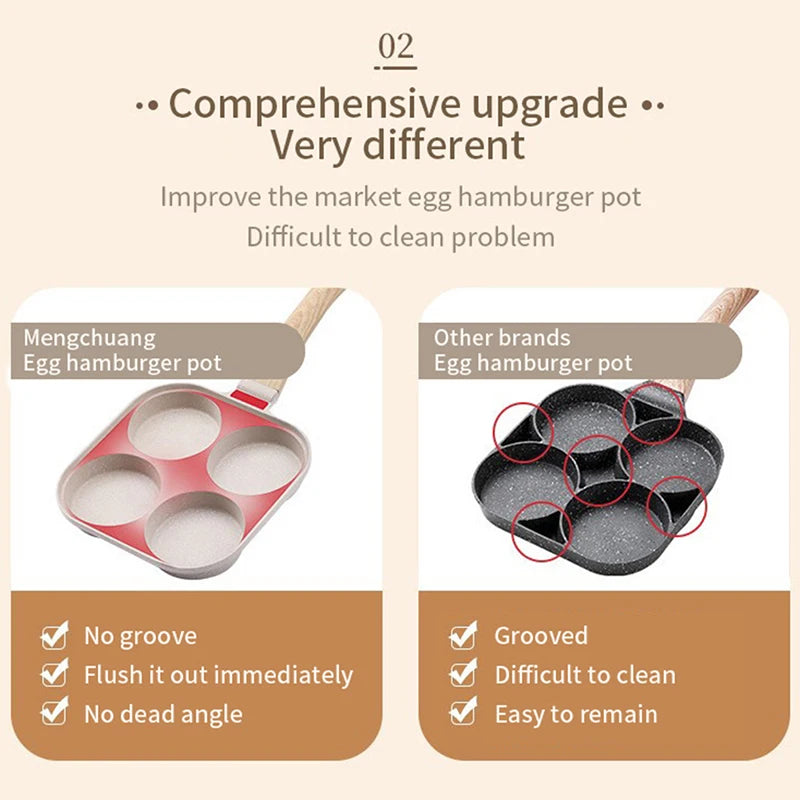 Four-hole Frying Pot Pan Thickened Omelet Pan Non-stick Egg Pancake Steak Pan Cooking Egg Ham Pans Breakfast Maker Cookware