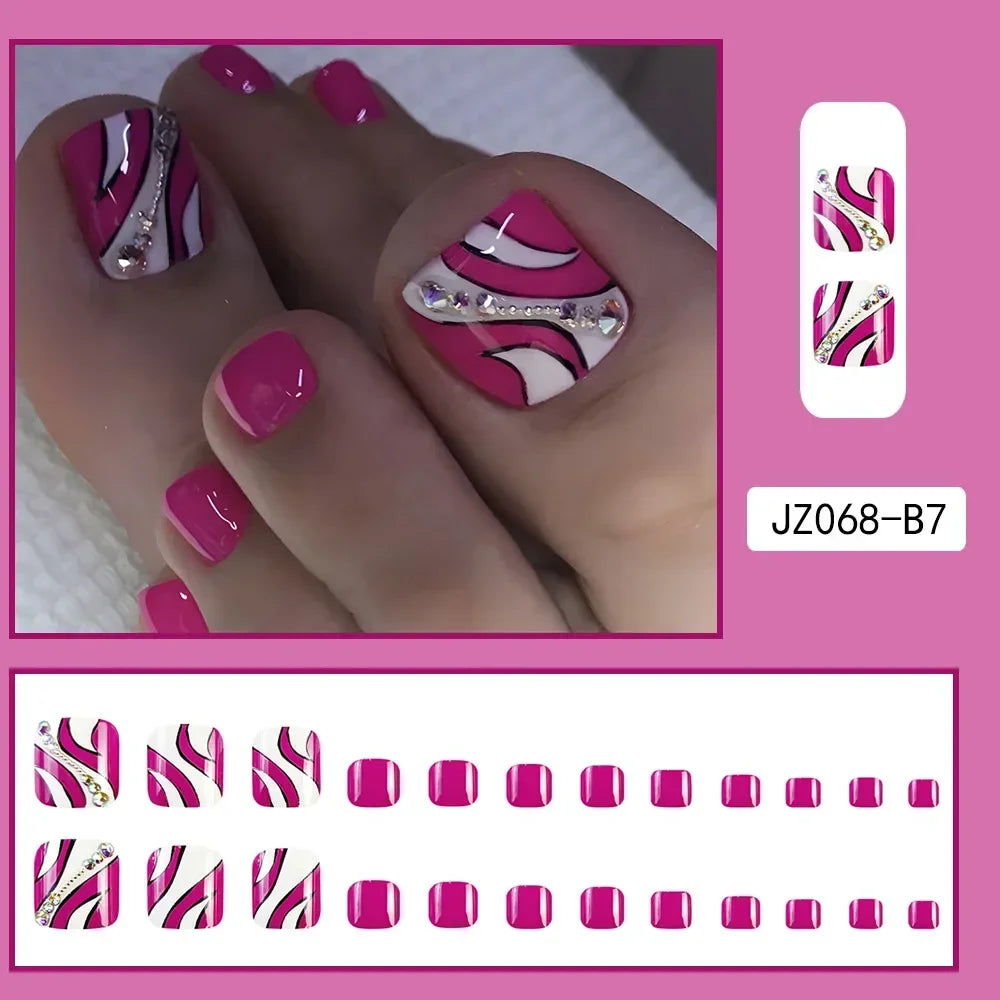 Summer Beach Toe False Nail Press on Nails 24 Pcs Fake Nails Set Shell Design Decorated Toe Nails Acrylic Stick on Toe Nail