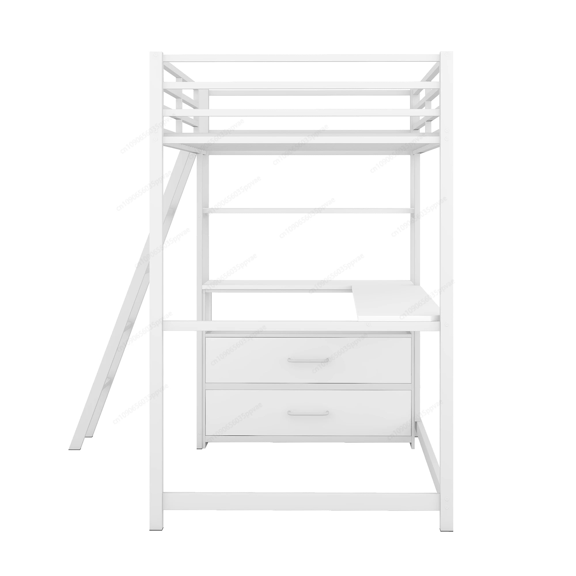 Twin Size Metal&Wood Loft Bed with Desk and Shelves, Two Built-in Drawers,  White ,Blak,Oak Natural Immediate delivery from US