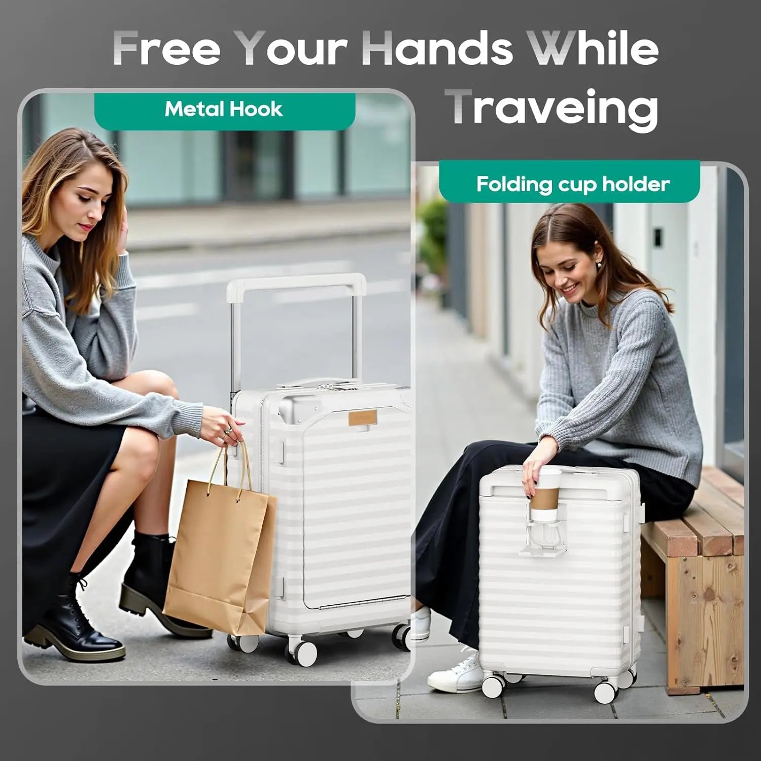 Joyway 20 inch Front Opening Carry on Luggage Suitcase 1 Piece, Cup Holder, TSA Lock, Mute Spinner Wheels, Lightweight Durable