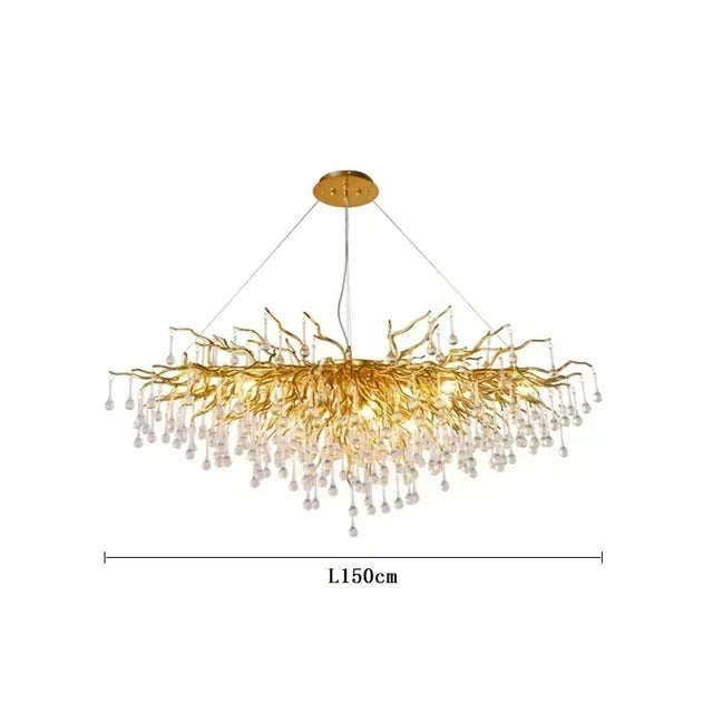 Luxurious Water Drop Golden Base Decorations for Home Light Tree Branch Customize Foyer Luxury Crystal Chandelier