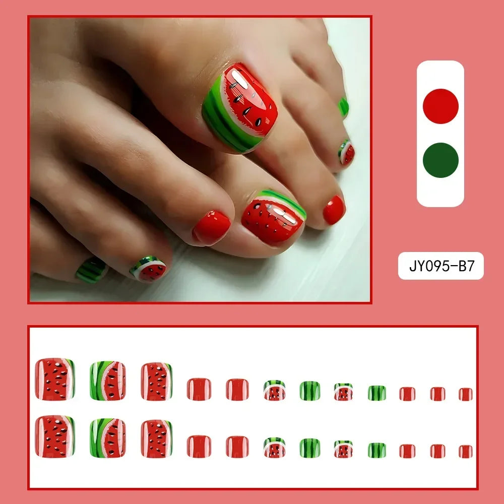 Summer Beach Toe False Nail Press on Nails 24 Pcs Fake Nails Set Shell Design Decorated Toe Nails Acrylic Stick on Toe Nail