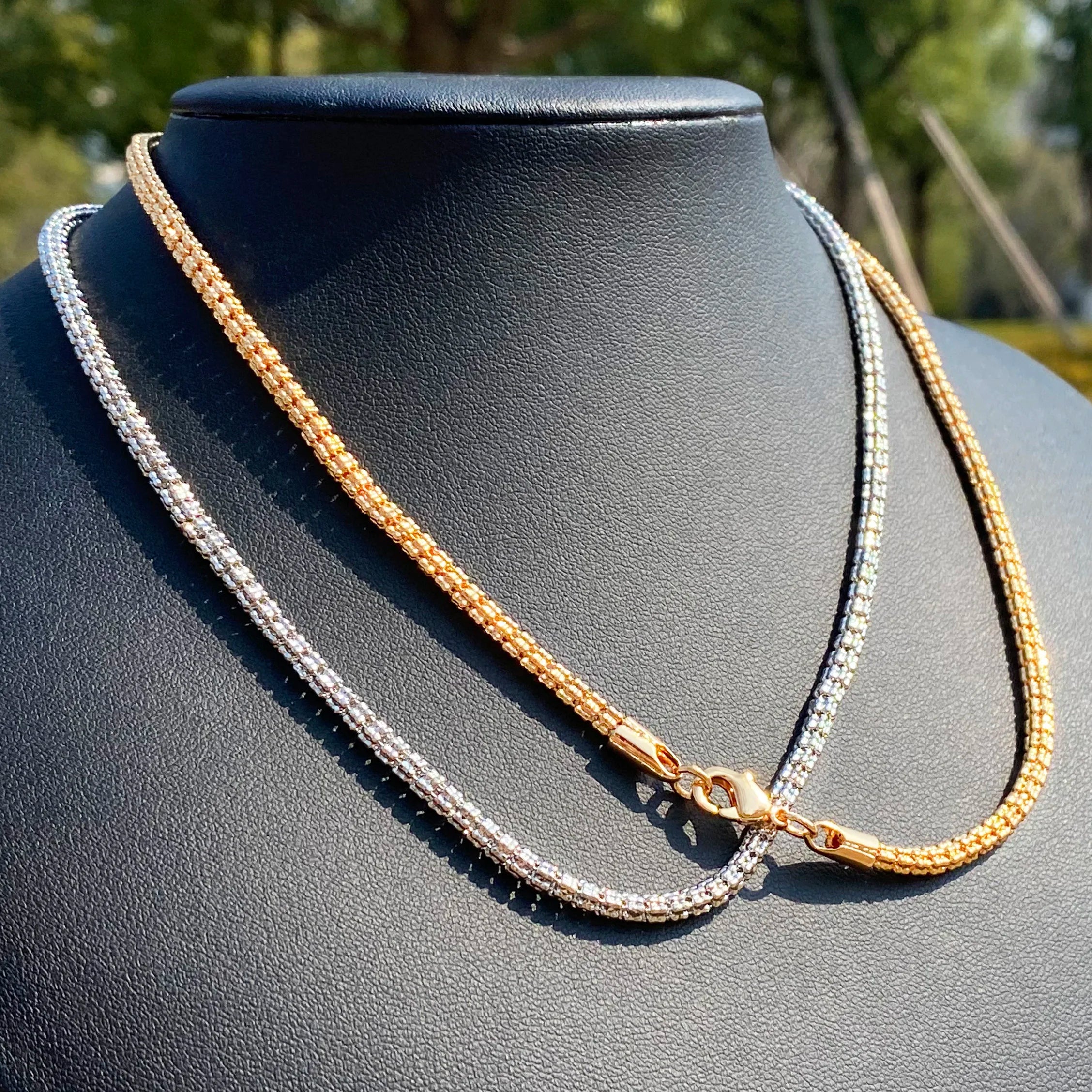 Aokaishen Round Snake Link Necklace Choker for Women Real Gold Plated Hip Hop Jewelry