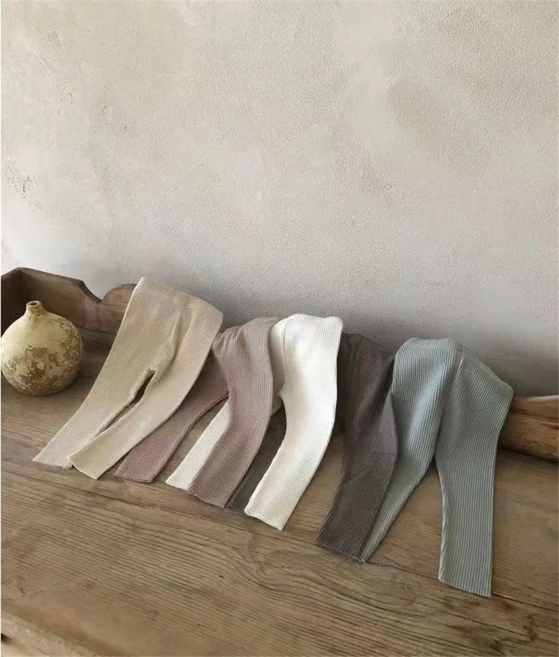 2024 New Baby Cotton Ribbed Leggings Solid Cotton Infant Stretch Pants Soft Comfortable Toddler Pants Kids Boys Girls Trousers