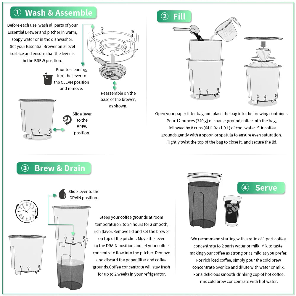 Portable Cold Brew Coffee Pot 1.9L Large Capacity Ice Drip Coffee Filter Pot Tea and Coffee Cold Brew Pot