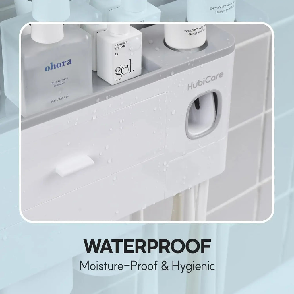 HubiCare Toothbrush Holder with Toothpaste Dispenser Wall Mounted for Bathroom, Automatic Toothpaste Squeezer, Bathroom Organiza