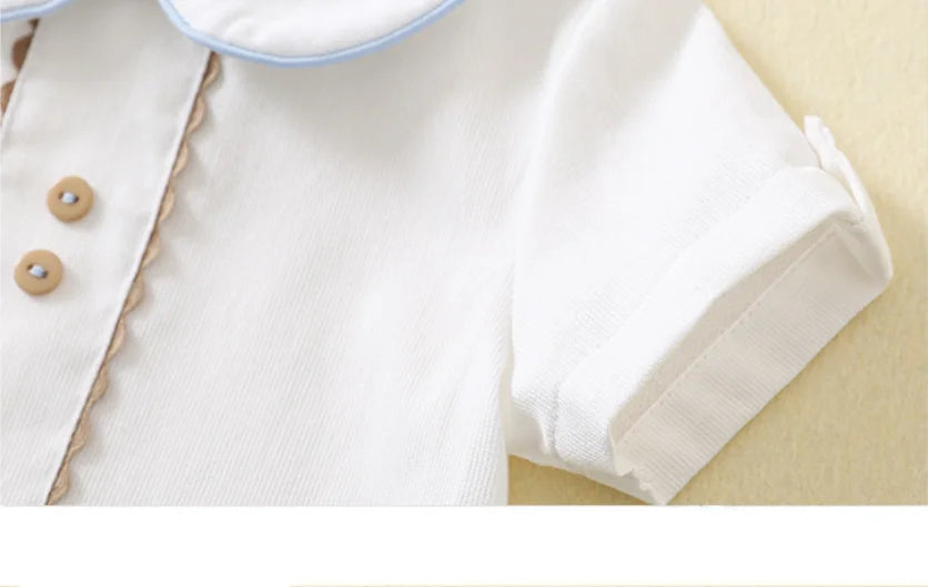 Baby Boys Birthday Outfit 2Pcs Set Short Sleeve Shirt + Striped Suspenders Pants Toddler Summer Clothes Formal Suit Gentleman