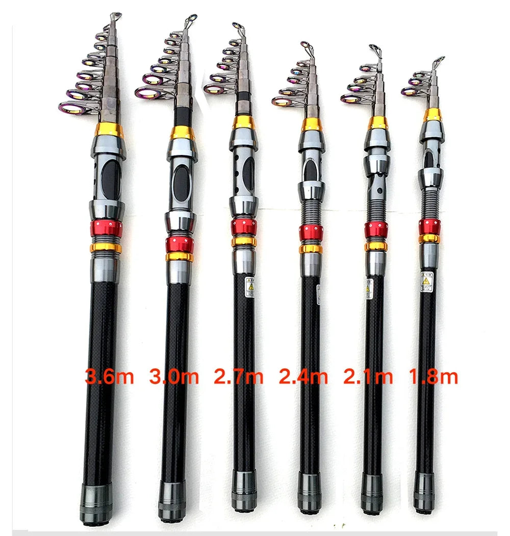Spinning Fishing Rods Big Ring 1.8M 2.1M 2.4M 2.7M 3.0M 3.6M Hard Telescopic Fishing Rod Ultra Light Pole Lure Carp Travel Ocean