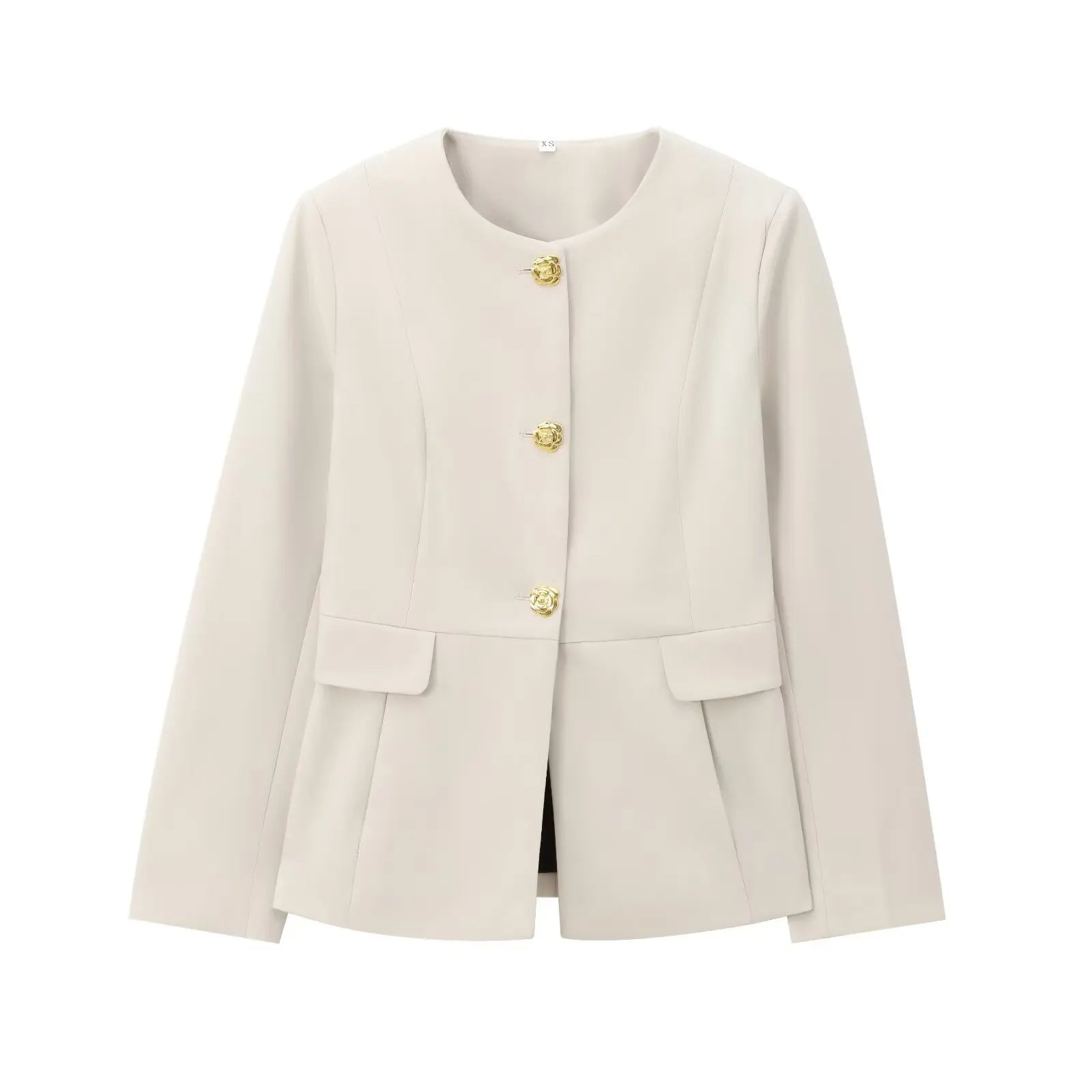 Women's Suit Set Business Formal Blazer & Pants Gold Button Jacket High Waist Straight Leg Office Wear Spring Wrinkle-Resistant