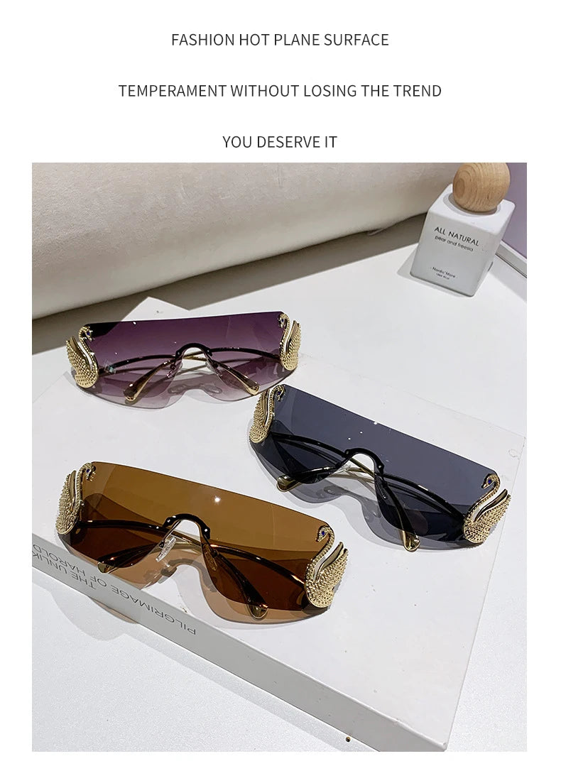 New trendy frameless cut edge integrated sunglasses for street photography, UV resistant sunglasses