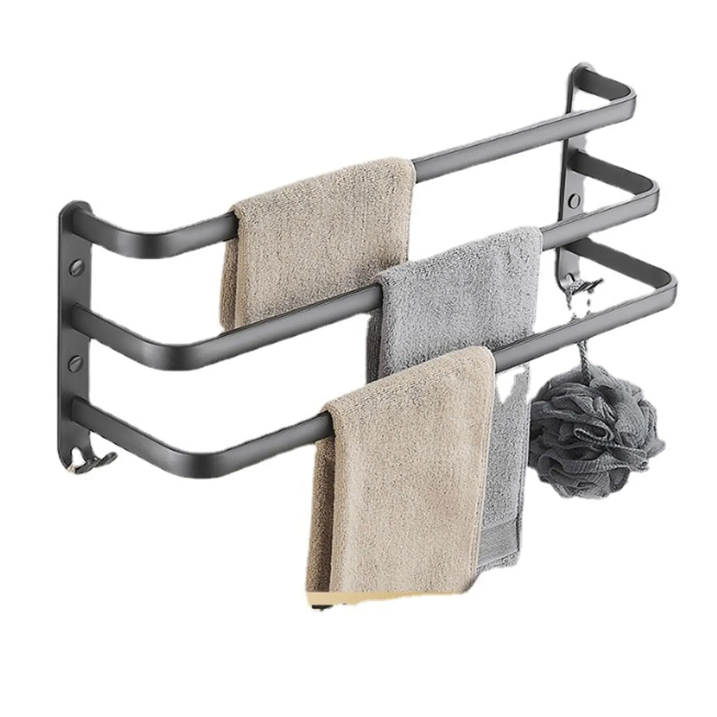 3 Tier Bathroom Towel Rack 60CM Aluminum Alloy Space Saving Convenient Hook Wall Mounted Towel Bar Holder Organizer for Kitchen