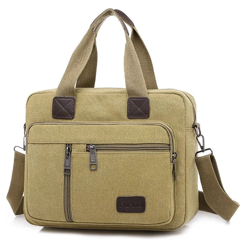 Men's Handbag Canvas Travel Business Shoulder Bag Vintage Document Crossbody Bag