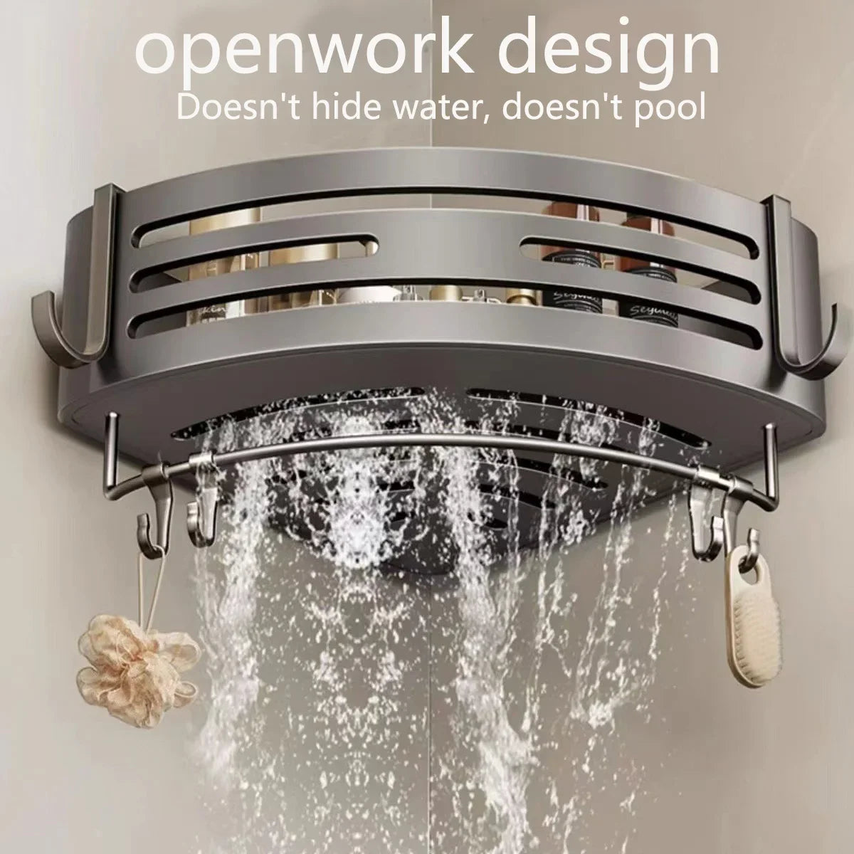 1-2PCS Shower Corner Shelf with Hook Towel Bar No Drill Space Aluminum Shower Storage Rack Bathroom Organizer