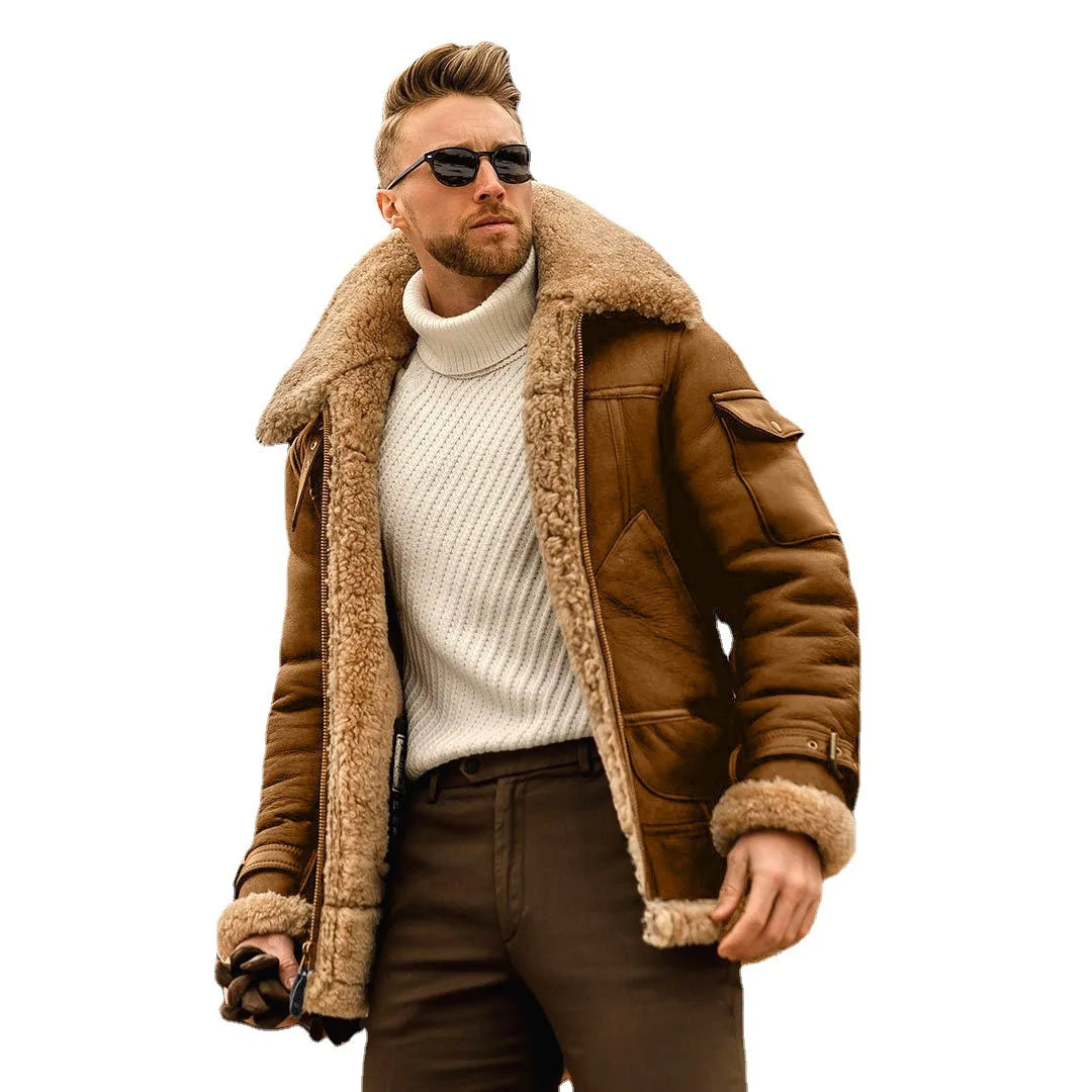 A new men's coat for autumn and winter, featuring thickened and warm faux leather fleece