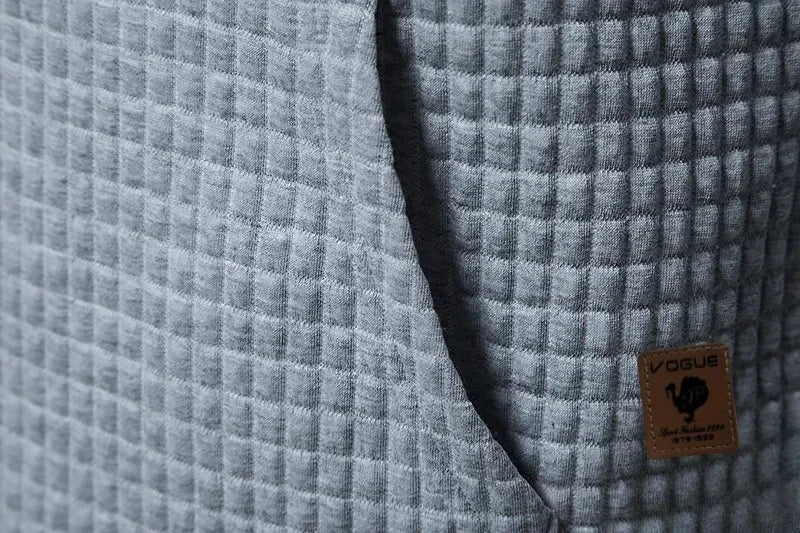 Autumn and winter, casual sportswear, men's checkered design pockets and shoelaces, waffle embossed hooded sweater
