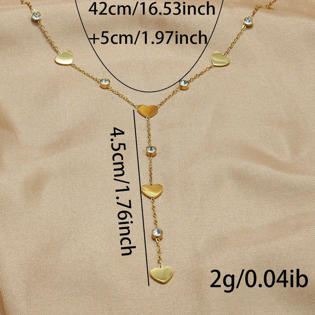 Lxalry 18K Gold-Plated Rhinestone Necklace, Recycled Steel, Simple, Hypoallergenic, Y-Shaped, Diamond-Studded Love