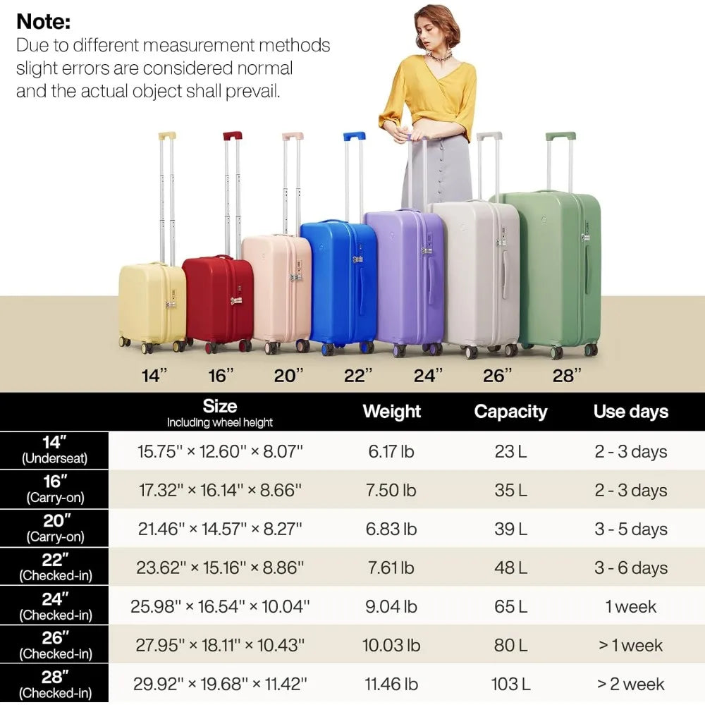 mixi Carry on Luggage, 20'' Suitcase Spinner Wheels Luggage Hardshell Lightweight Rolling Suitcases PC with Cover & TSA Lock for
