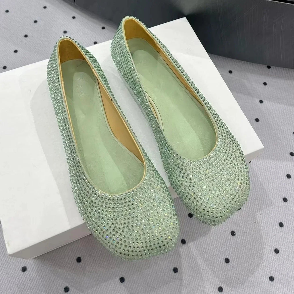 2025 Newest Spring Handmade BlingBling Blingbling Diamond Flats Ballet Dance Shoes Mary Janes Shallow Mouth Single Shoes Female