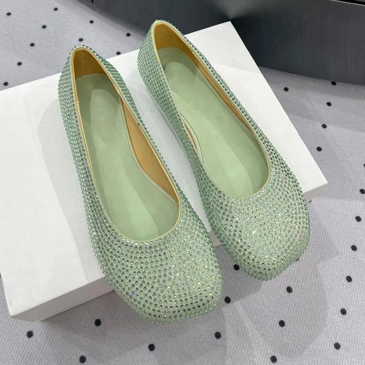 2025 Newest Spring Handmade BlingBling Blingbling Diamond Flats Ballet Dance Shoes Mary Janes Shallow Mouth Single Shoes Female