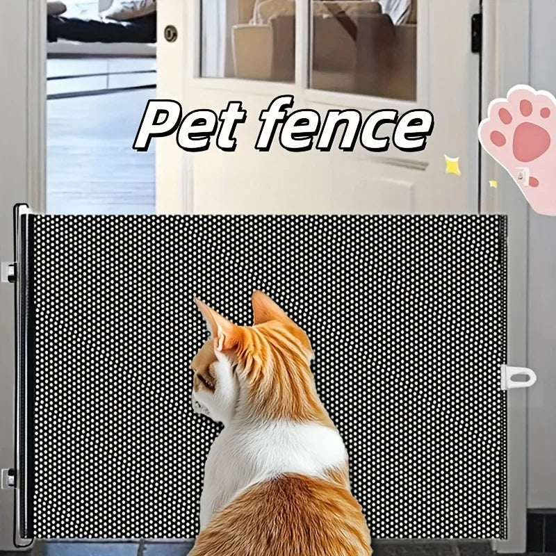 Retractable Pet Fence No-Drill Mesh Safety Gate for Dogs, Collapsible Design for Indoor Use, Fences Flexible Pet Barrier
