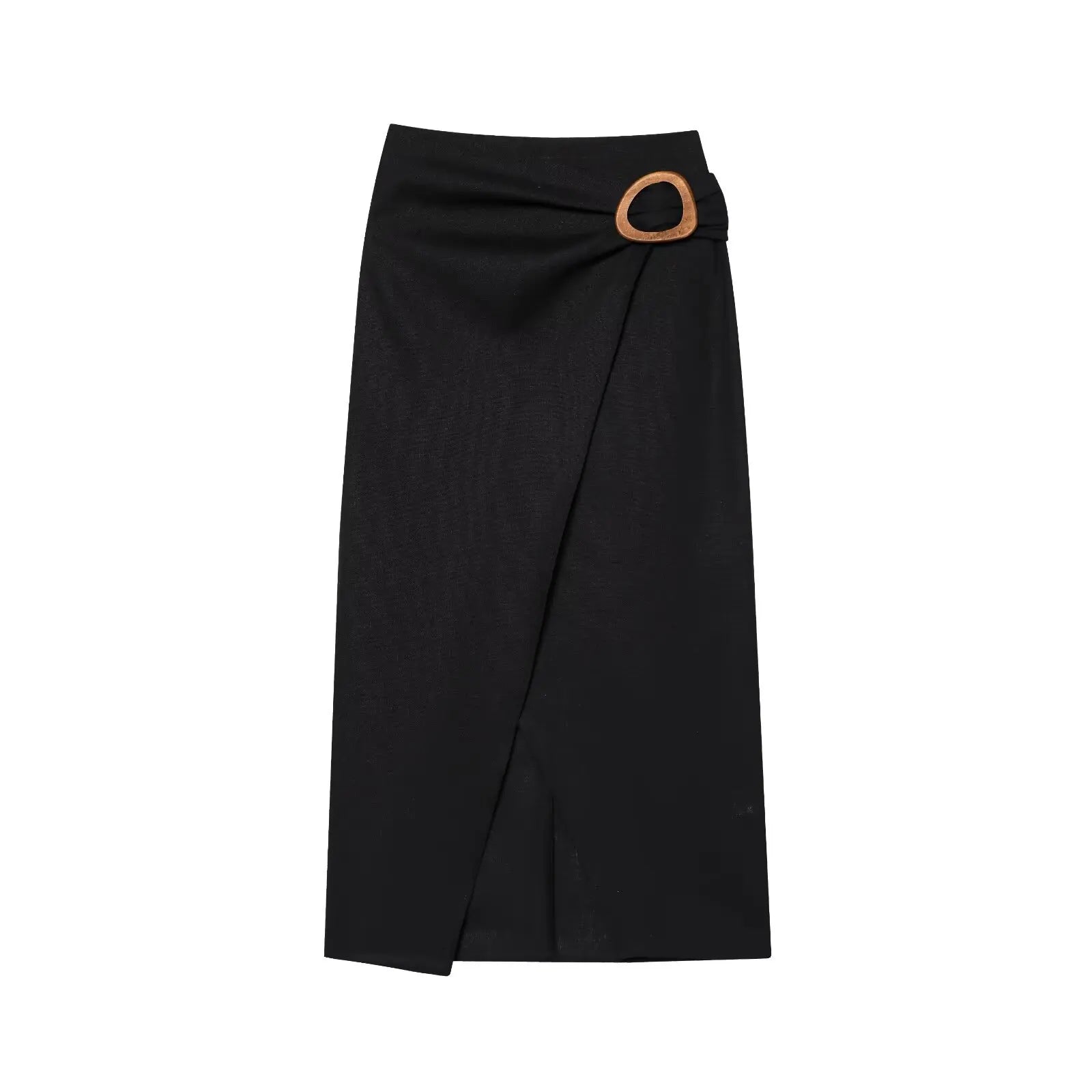 2025 New Women's Suit Summer Suit Casual Simple Multifunctional Pleated Lapel Sleeveless Short Top Paired with Buckle Slit Skirt