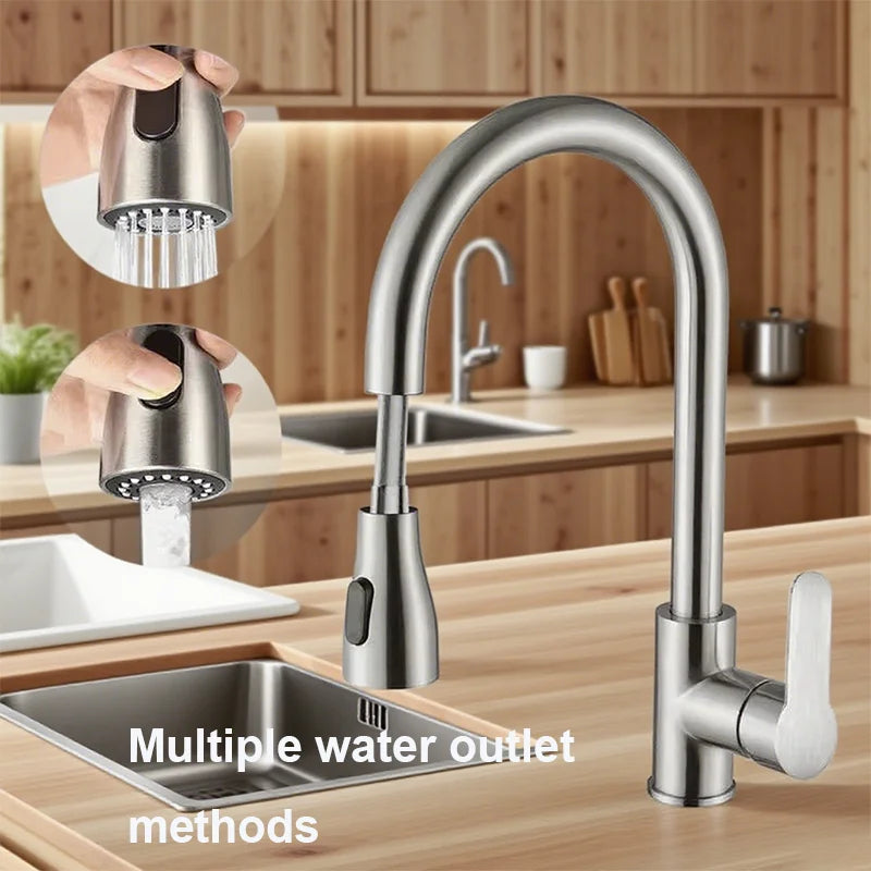 Stainless Steel Kitchen Faucet Single Hole Sprayer 360 Swivel Sink Mixer Faucet with Flow Spray Head for Cooking and Cleaning
