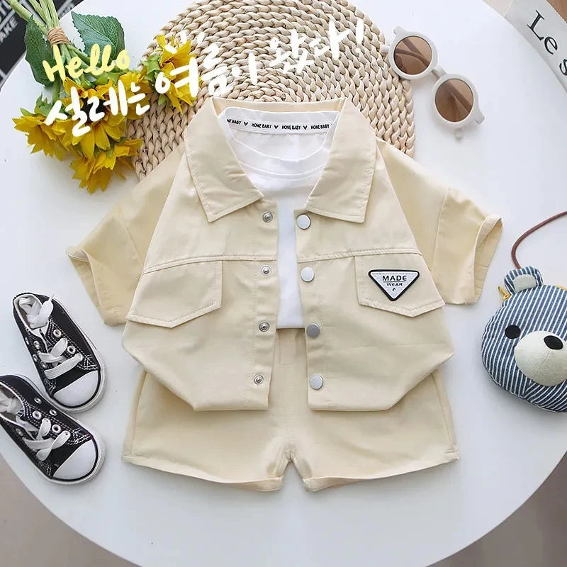 Summer Toddler Baby Boys Girls Short Sleeve Solid Jacket Clothes Set Solid Boys Girl Casual Shorts 2pcs Suit Cute Kids Outfits