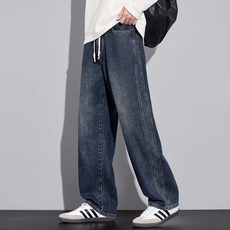 2025 Autumn/Winter New Youth Trendy Full Elastic Thickness Non Elastic Straight leg Jeans