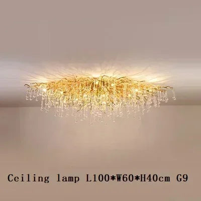 Luxurious Water Drop Golden Base Decorations for Home Light Tree Branch Customize Foyer Luxury Crystal Chandelier
