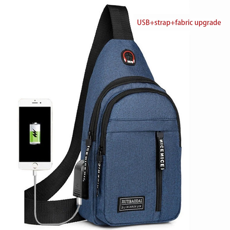 New Men Handbags USB Chest Bag Water Proof Men Shoulder Bags Designer Messenger Crossbody Bag Diagonal Package Sports Back Pack