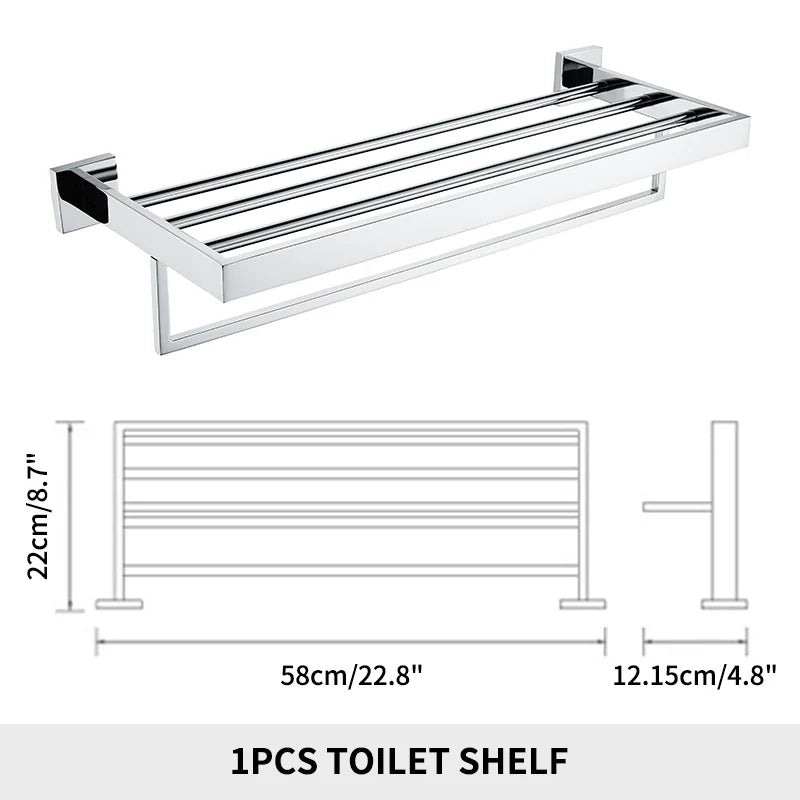 23 Inch Bathroom Double Towel Rail Rack Bar Shelf Wall Mounted Stainless Steel Polished Towel Storage Rack Shelf