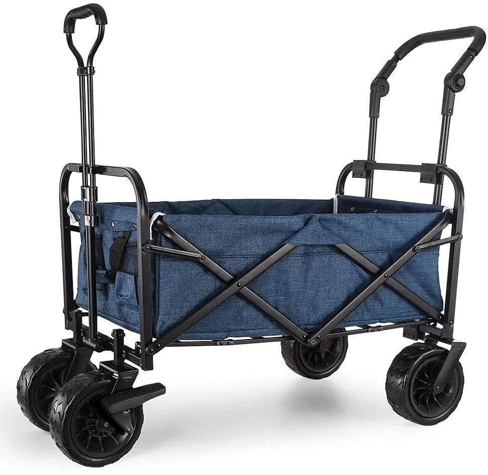 Outdoor Park Trolly Folding Garden Utility Wagon Picnic Utility Camping Cart with Wide Wheel and Brake