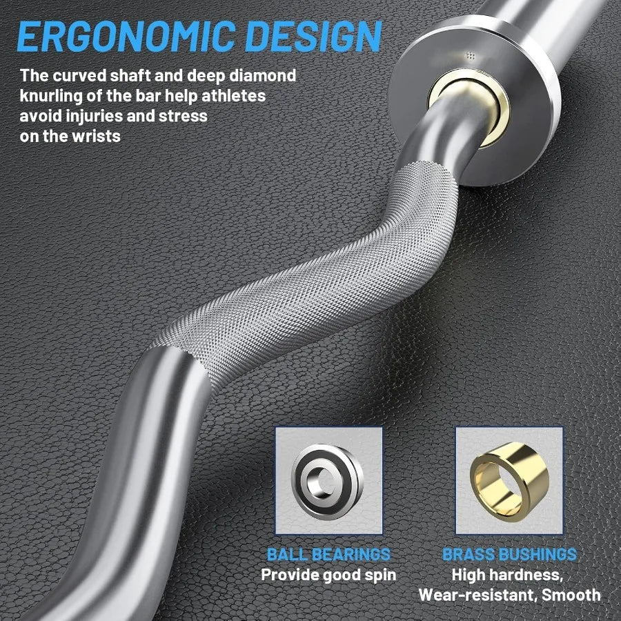 47" EZ Curl Bar 500lbs Capacity Steel Barbell Suitable for 2" Weight Plates 2Inch Curl Bar for Weight Lifting Hip Thrusts Squat