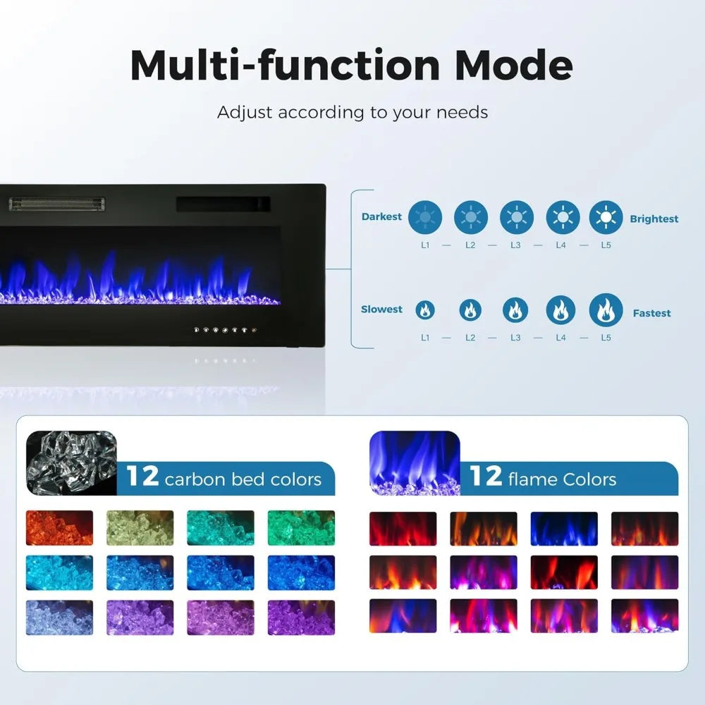 72" Wall Mounted Electric Fireplace Heater for Indoor Use - Faux Fireplace Insert with Remote Control, Space Heater for Bedroom