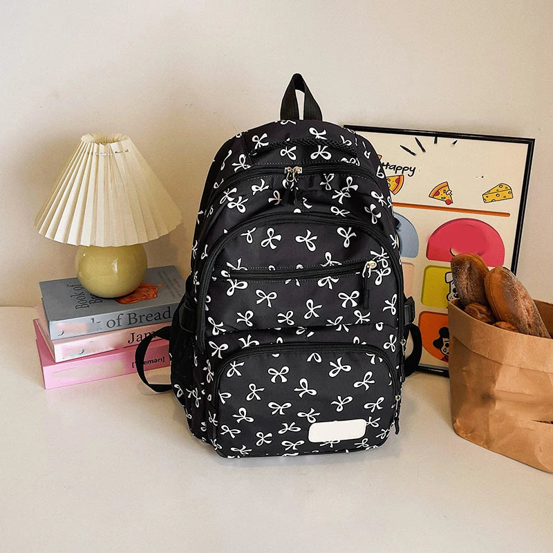 3Pcs/Set Bow Print Backpack with Crossbody Bag and Small Purse Bow Student Bookbag Cute Laptop Backpack for Teens Girls