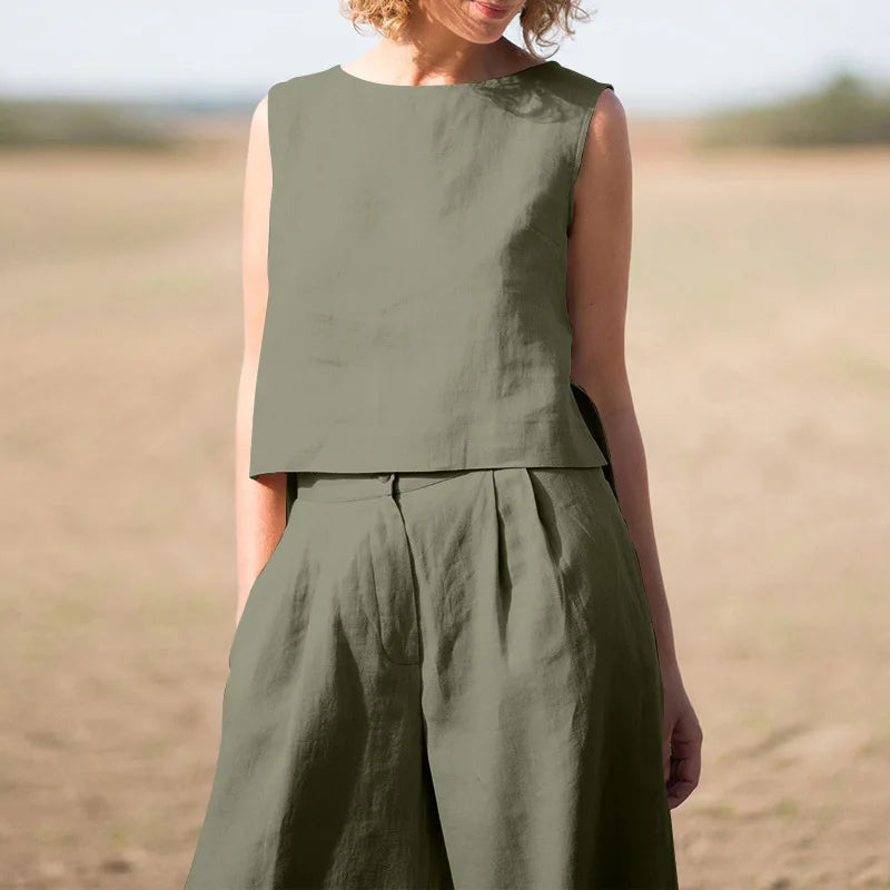 Women's Suit 2025 Women's Solid Color Retro Pants Suit Cotton and Linen Casual Long Sleeve Loose Cotton Suit 2 Piece Set