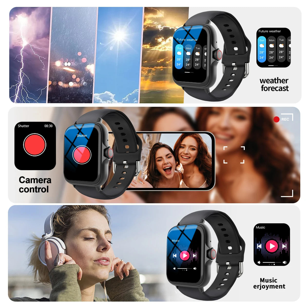 Smart watch, multi-sport mode, message reminder, multiple APP reminders, suitable for men and women, custom wallpaper