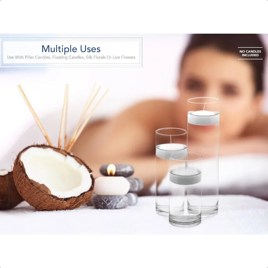 Glass Cylinder Vases Set of 3 Decorative Centerpieces for Home or Wedding by