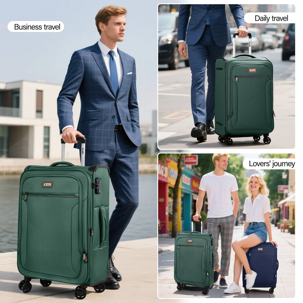 Softside Luggage Expandable Suitcase Upright Spinner Green Softshell Lightweight Luggage for Traveling & Business 20"/26"/28"