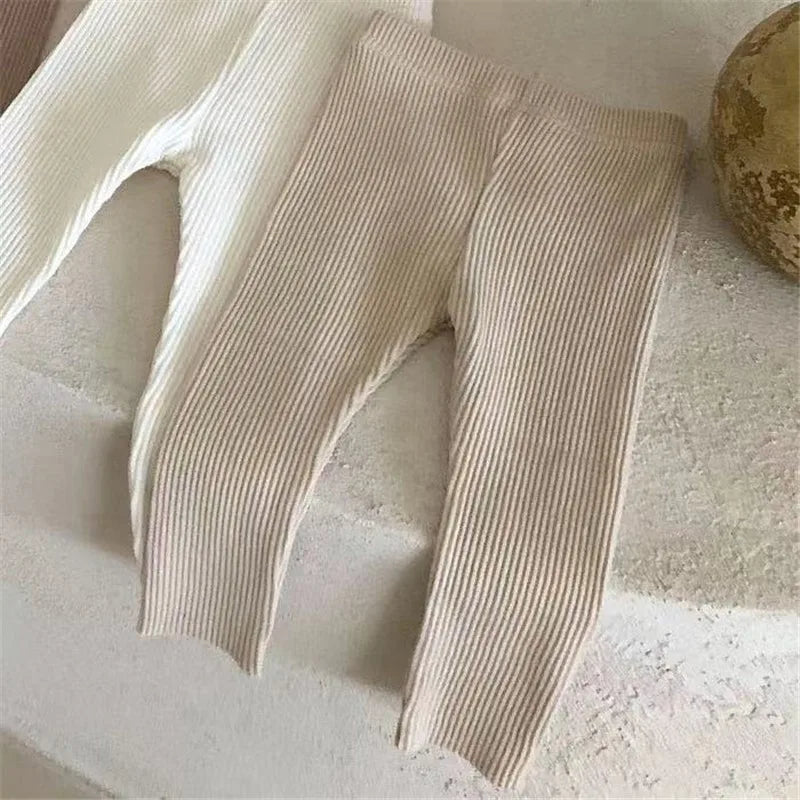 2024 New Baby Cotton Ribbed Leggings Solid Cotton Infant Stretch Pants Soft Comfortable Toddler Pants Kids Boys Girls Trousers